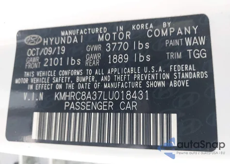 2020 Hyundai Venue Sel из США, поврежденный, VIN KMHRC8A37LU018431